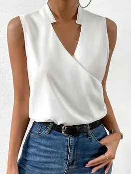 Женский Повседневный топ без рукавов Blusas Mujer Envío Gratis, Белая рубашка с V-образным вырезом, модные женские блузки 2023 года...